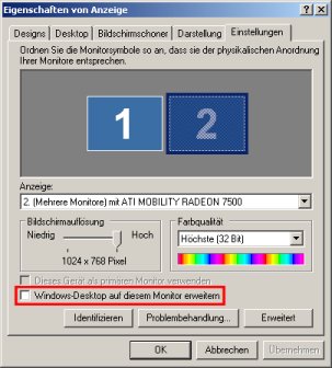 Erweiterter Monitor aktivieren