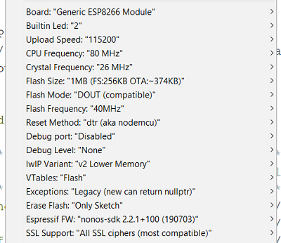 Arduino settings for H801 RGBW WiFi LED Controller